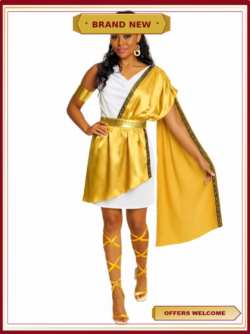 Women's Greek Goddess Halloween Costume Size M Gold Accents Cape